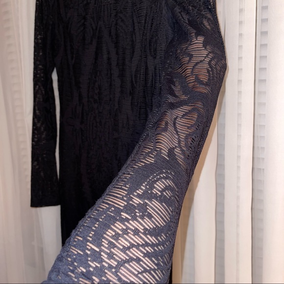 Black Long Sleeved Sheath Dress with illusion sleeves - Picture 3 of 6